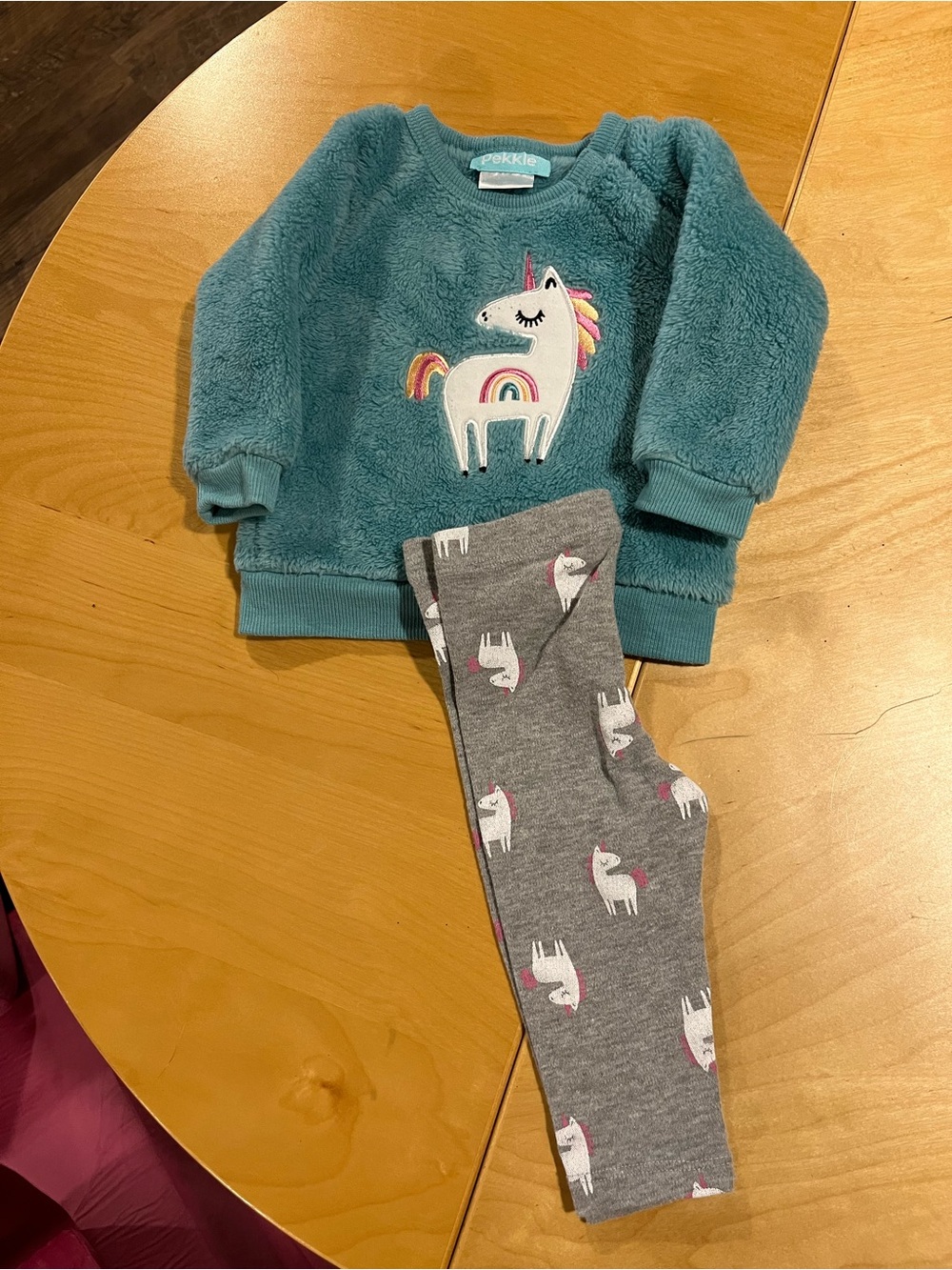Pekile Teal Unicorn Fleece Pajama Set for Kids